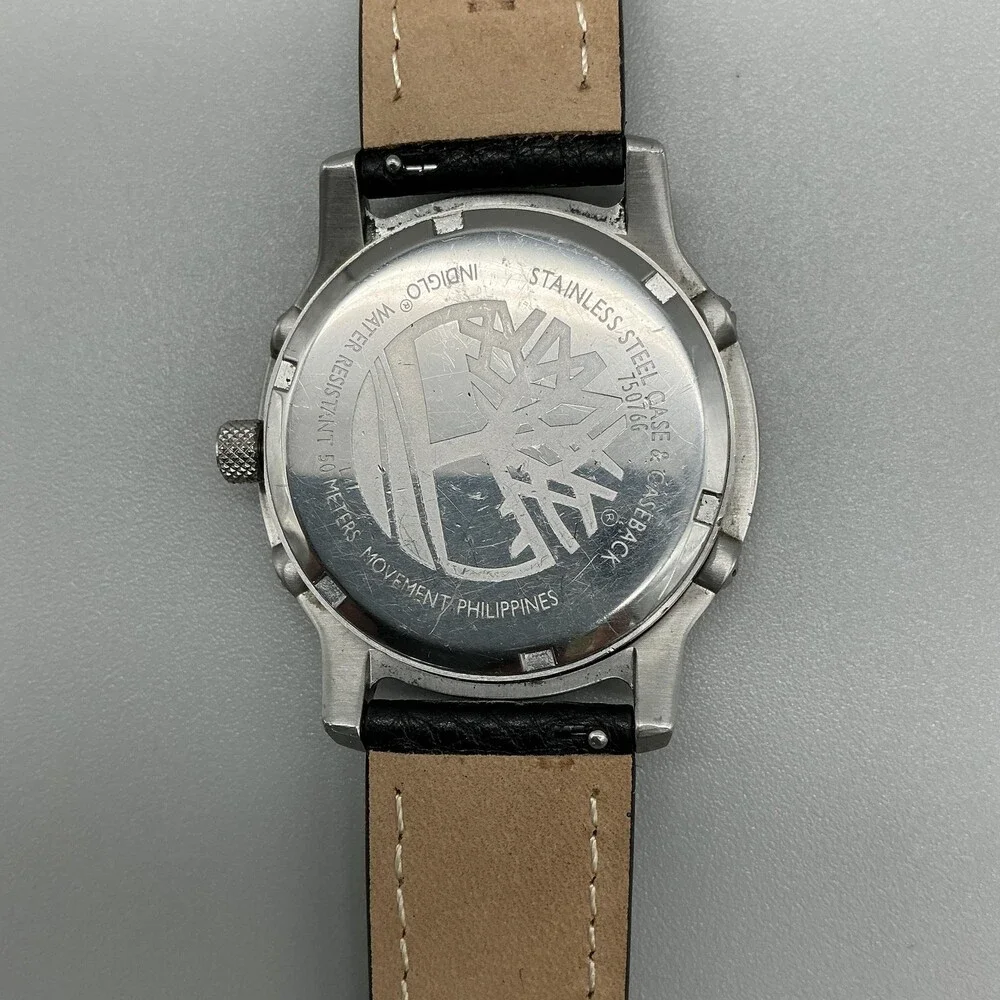 Timberland Mens Watch 40mm Black Dial Leather Date Indiglo 50M WR New Battery